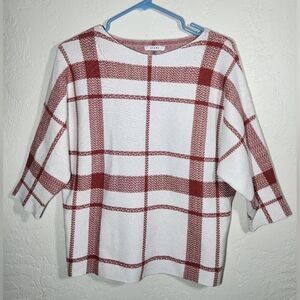 Sioni Women's Size Medium Relaxed Fit Plaid Knit 3/4 Sleeve Dolan Sweater
